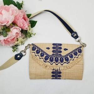 Stella & Dot Coty Slim Straw Embroidered Crossbody